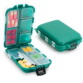 Pillendose für Reisen, tragbar, mit 10 Fächern, Mini-Tablettenbox, leicht und robust, Pillendose für Vitamine (grün)