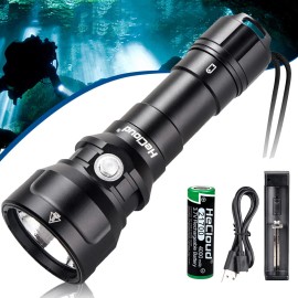 Hecloud Underwater 400ft Waterproof LED Scuba Dive Light Rechargeable Diving Flashlight