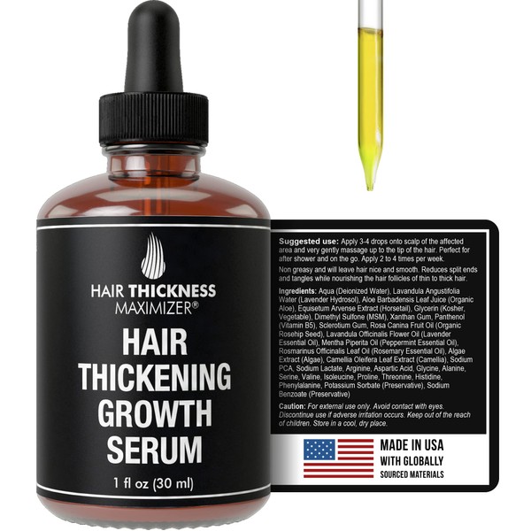 Hair Growth Serum + Lash Serum For Hair Thickening + Moisturizing. Vegan Hair Growth Oil for Eyelash and Scalp Treatment For Women, Men with Dry, Frizzy, Weak Hair, Hair Loss. With Peppermint Oil 1oz