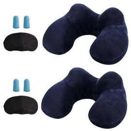 LUZWAY Set of 2 travel pillows, inflatable/neck pillow, ergonomic, inflatable, washable pillow, neck pillow, ideal for travel by car, plane, train, office
