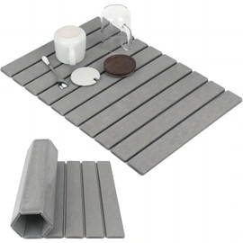 Stone Drying Mat for Kitchen Counter, Small Fast Drying Natural Diatomaceous Earth Dish Drying Mat, Collapsible, Easy Clean, Absorbent, Eco-Friendly Countertop Mats, Perfect Family Gift, 16"x12", Grey