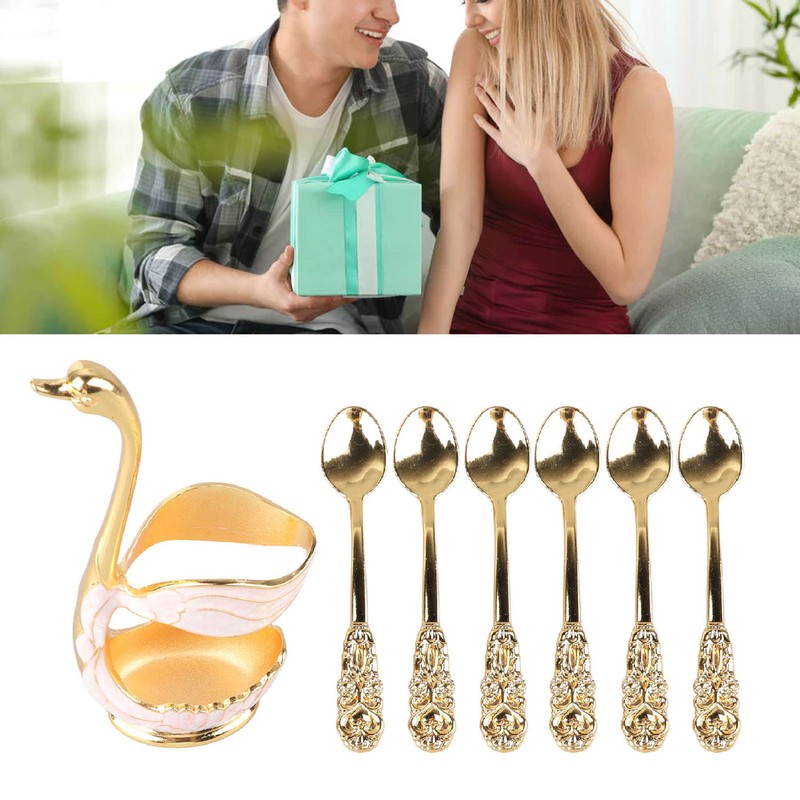 Coffee Spoon Holder Elegant Swan Shaped Alloy Mirror Polish Rich