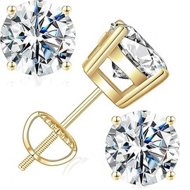 Ctarlitu Moissanite Stud Earrings, Lab Created Moissanite Earrings Women 925 Sterling Silver Screw Back Earrings For Men (1.6carat/pairs, Gold)