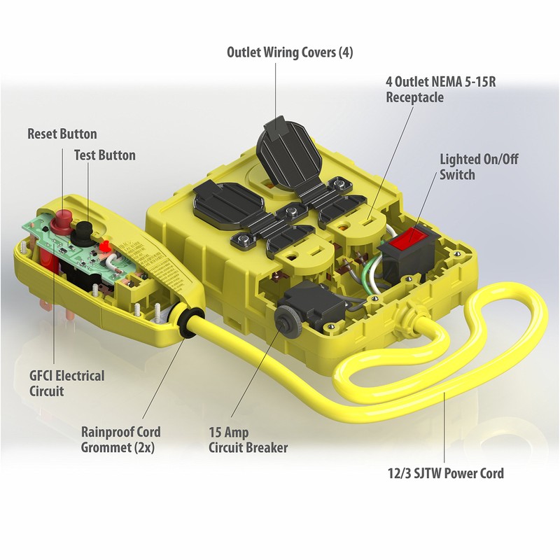 Tower Manufacturing 30434052 Auto-Reset Right Angle GFCI Cord and 4-Outlet