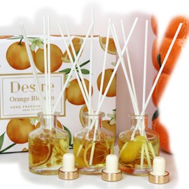 Set Of 3 Orange Blossom Fragranced Reed Diffusers 50ml Hand Poured Dried Flowers