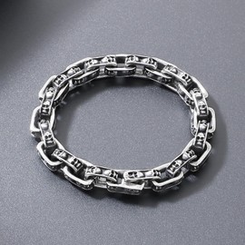 Klapgo Men's Stainless Steel Skull Link Bracelet Punk Biker Gothic Skeleton Chain Hand Jewelry for Men and Women Polished Gift for Him