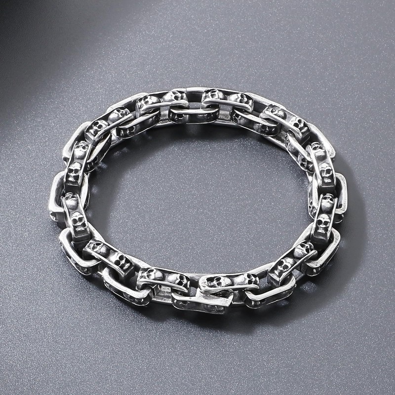 Klapgo Men's Stainless Steel Skull Link Bracelet Punk Biker Gothic