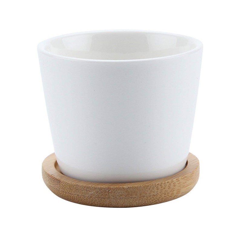 T4U Succulent Planters, Pots with Bamboo Saucers, Rectangular Ceramic Cactus