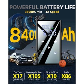 EE-ACE Tire Inflator: 4X Faster, 8400mAh Cordless Portable Air Compressor, 10.3Bar Air Pump for Car Tires, 150PSI Electric Bike Pump with Pressure Gauge for Car, Bicycle, Motorcycle, Ball, All Valves