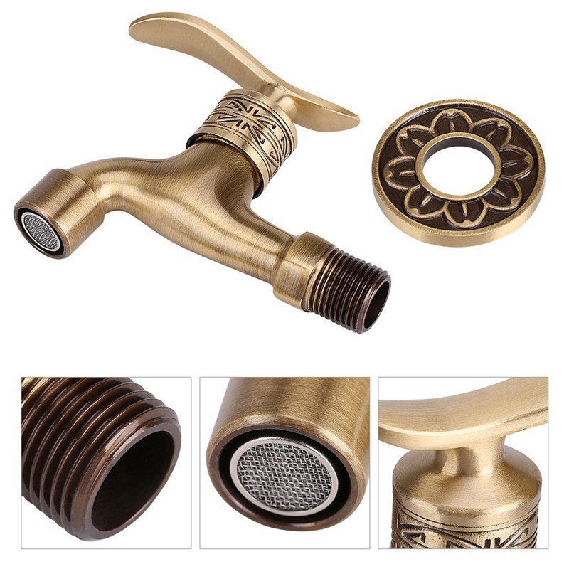 Antique Style Brass Washing Machine Faucet Wall Mount Laundry Cold