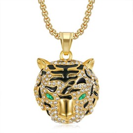 Iced Out Tiger Head Pendant, Bling Tiger Head Necklace for Men, Hip Hop Gold Tiger Animal Necklace Rhinestone Tiger Head Animal Jewelry, Punk Tiger King Pendant Necklace for mens