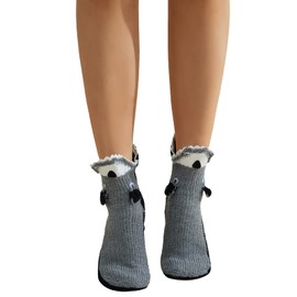 Adults Kids Funny Winter Warm Knit Thick Socks Novelty 3d Animal Wide Mouth Crew Socks Christmas Floor Socks (A-Grey Wolf, ONE SIZE)