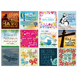 Christian notelets with envelopes - 12 Christian Cards, with Bible quotes or encouraging words on the front. Blank inside for your own message. Cards 11x11cm in size, by Just Cards Direct