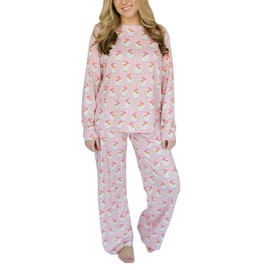 Mary Square 46313 Santa Baby Pink Pin Stripe Pattern Polyester Blend Women's Annie 2 Piece Pajama Pant Set, Large