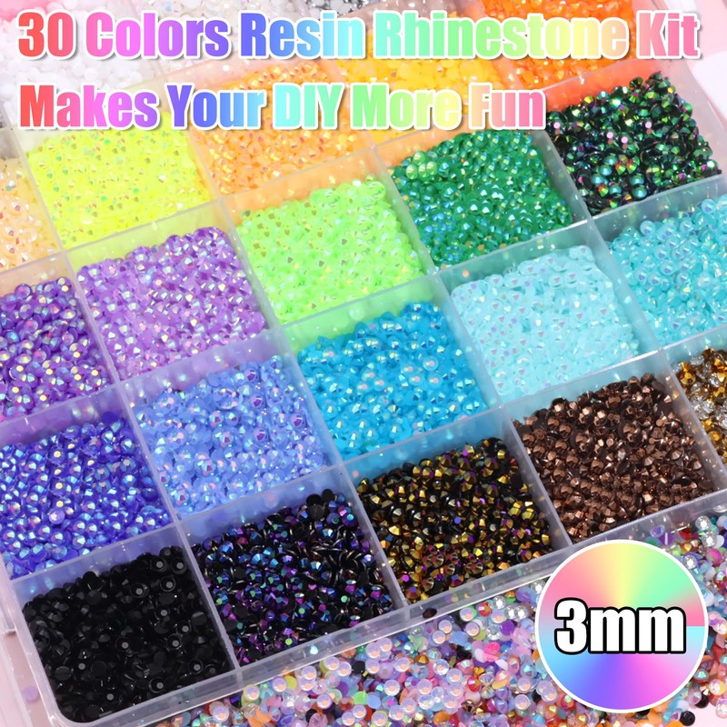 30000Pcs Resin Jelly Rhinestones with Tool Bedazzling Kit 3MM Diamond
