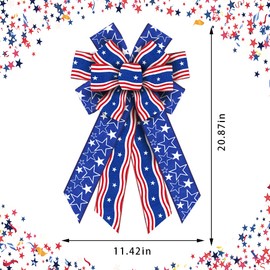 Large 4th of July Patriotic Bows for Wreath, Independence Day Wreath Bows Red Blue Burlap Ribbons Bows American Stars July 4th Front Door Bows for Indoor Outdoor Memorial Day Decoration Supplies