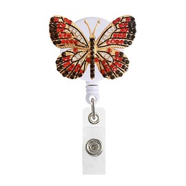 Butterfly Badge Reel, Retractable Badge Clip Nurse ID Badge Holder Bling Red Badge Reel for Teachers Nurses Volunteers Student (Nylon Cords + Alligator Clip + Snap)