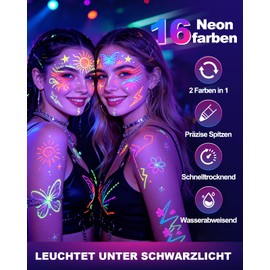 Sovano UV Makeup Pens for Face & Body 8 Double Tips 16 Neon Colours