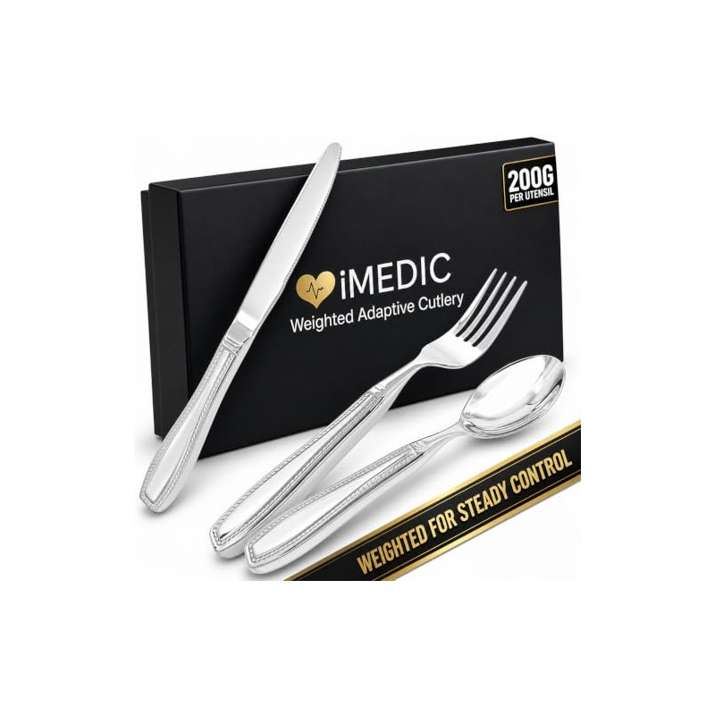 iMedic Weighted Utensils for Unsteady Hands, 3-Piece Set with Gift