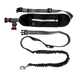 FJ Four Joys Hands Free Dog Leash with Zipper Pouch, Waist Leash for Dog Walking with Shock Absorbing Bungee for Walking, Jogging and Running (Black)