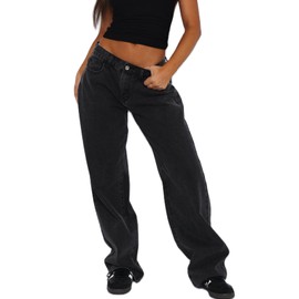 Aiwpstoin Women Wide Leg Jeans Low Rise Baggy Jeans Y2K Boyfriend Jeans Loose Fit Denim Pants Trousers Streetwear (Black, XL), X-Large