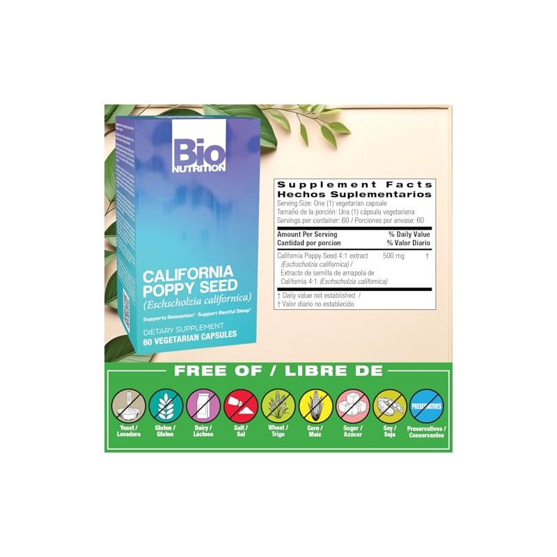 Bio Nutrition California Poppy Vegi-Caps, 60 unidades