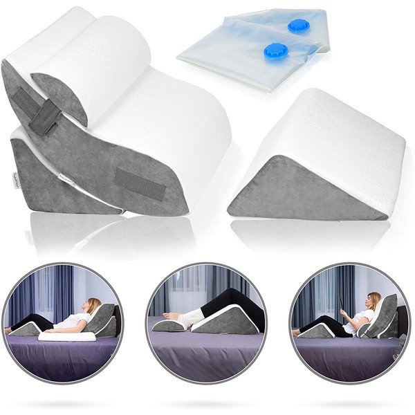 Lunix LX5 4pcs Orthopedic Bed Wedge Pillow Set, Post Surgery Memory Foam for Back, Neck and Leg Pain Relief. Sitting Pillow, Comfortable and Adjustable Pillows Acid Reflux and GERD for Sleeping Navy
