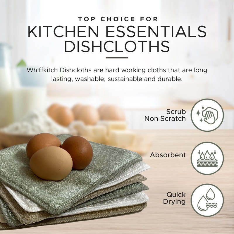 Whiffkitch Dishcloths & Cleaning Cloths - Reusable, Quick Drying, Durable