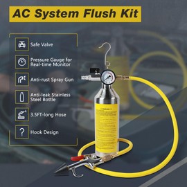 MR CARTOOL AC Flush Kit, Car Air Conditioning System Flush Canister Kit A/C Flush Gun Auto Air Conditioner Flushing Tool AC Cleaning Tool with Pressure Gauge and 1M Hose, HVAC Flush Kit for Car