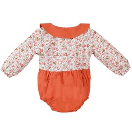 Salute Baby Girl Peter Pan Collar Romper Cotton Causal Long Sleeve Jumpsuit Newborn Baby Bodysuit Outfit Clothes 80 Flower Orange