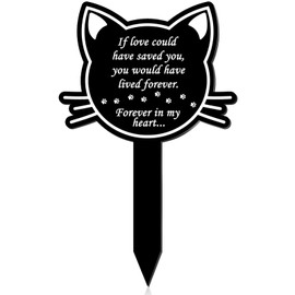 32CM Metal Cat Grave Markers Outdoor Garden Memorial Plaque For Pet Cute Memorial Tribute Stick Graveside Ornaments Cemetery Plaque Cross Marker Cats Remembrance Gifts Pet Headstone Graveyard