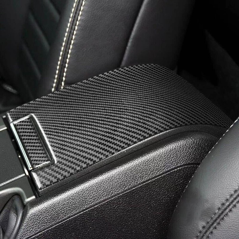 TEAMWILL Black Real Carbon Fiber Decal Center Console Armrest Box