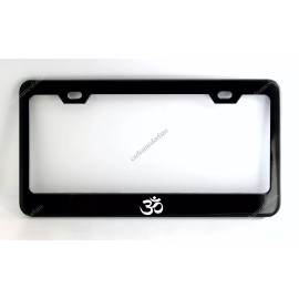 none OM AUM Black License Plate Frame, Custom Made of Powder Coated Metal