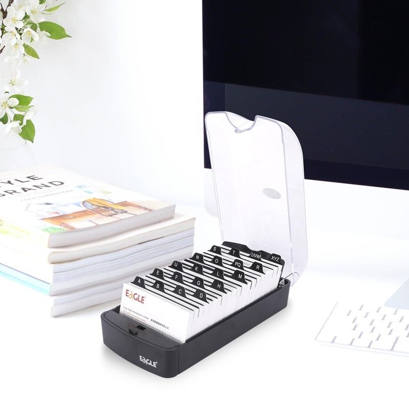 Eagle Business Card Box, Push-Button,Storage up to 550 Cards,Black