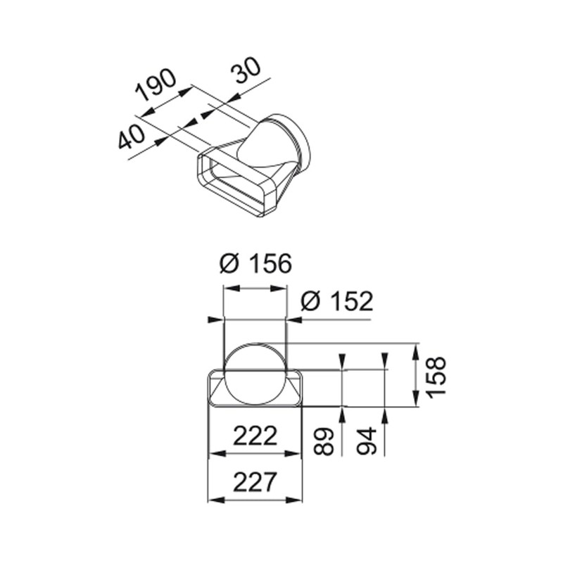 Franke Connector flat pipe with round pipe for cooker hood
