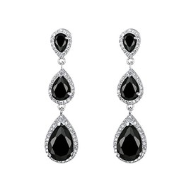 TOFBS Teardrop Dangle Earrings for Women Girls Crystal Cubic Zirconia Drop Hanging Earrings Hypoallergenic Trendy Statement Fashion Wedding Birthday Jewelry Gifts (Black)