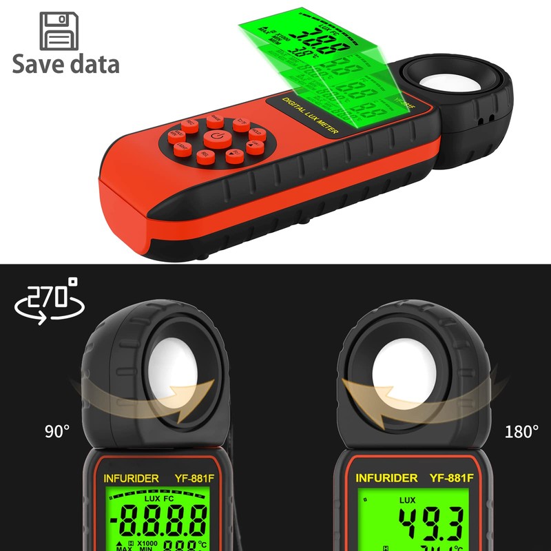 Digital Luxmeter Light Meter, INFURIDER YF-881F Light Meter with 0.01-400,000