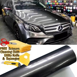AUTOGOODY Super Gloss Gray Metallic Gunmetal Vinyl Film Wrap Air Bubble Free 10ft x 5ft