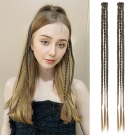 Clip in Braids Hair Extensions, REECHO 6PCS Clip in Braided 22" Long Natural Soft Synthetic Hairpieces for Women Daily Wear, Dark to Blonde