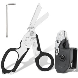 6-in-1 Multi-function Trauma Shears With Holster, Trauma Shears for Nurses Foldable, Heavy Duty Stainless Steel Scissors all Purpose, Outdoor Camping Rescue Scissors（Black）