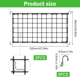 Chingcoo Scrog Net 120 x 60 cm, Pack of 2 Grow Net, Elastic Plant Net, Scrog Net with 8 Hooks, Grow Net for Climbing Plants, Vegetables, Fruits, Flowers