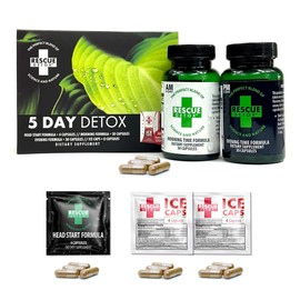 Rescue Detox 5 Day Permanent Detox Kit - 72ct Capsules | Comprehensive Full Body Cleanse with Bonus Instant ICE Caps