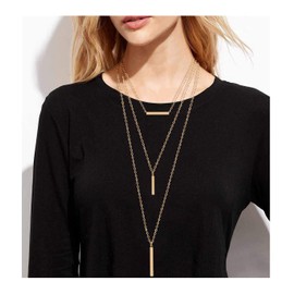 CEALXHENY 3PCS Gold Chain Necklaces for Women Bohemia Layered Bar Pendant Necklaces Set Y Necklaces for Summer Beach Vacation (B Gold)