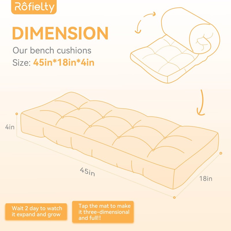 ROFIELTY Bench Cushion 45 Inch, Non-Slip Tufted Bench Cushion for