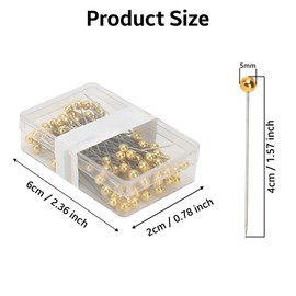 WedDecor Pack of 100 Gold Quilting Pins with Round Pearl Heads - Round Head Pins for Sewing, Scarves, Hijab and Fabric Covers - Ideal for Dressmaking, DIY Arts, Crafts and Flower Decoration