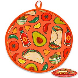 VNOM Tortilla Warmer Pouch 12 Inch Insulated & Microwaveable Fabric Tortilla Keeper Holder Keeps Warm for Corn Flour Taco Pizza Bread up to One Hour,Orange