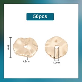 PandaHall 50 Pieces 14K Gold-Plated Spacer Beads 8 mm Flat Round Metal Beads Brass Wavy Disc Beads Jewellery Loose Beads for DIY Bracelets Necklaces Earrings Craft Supplies