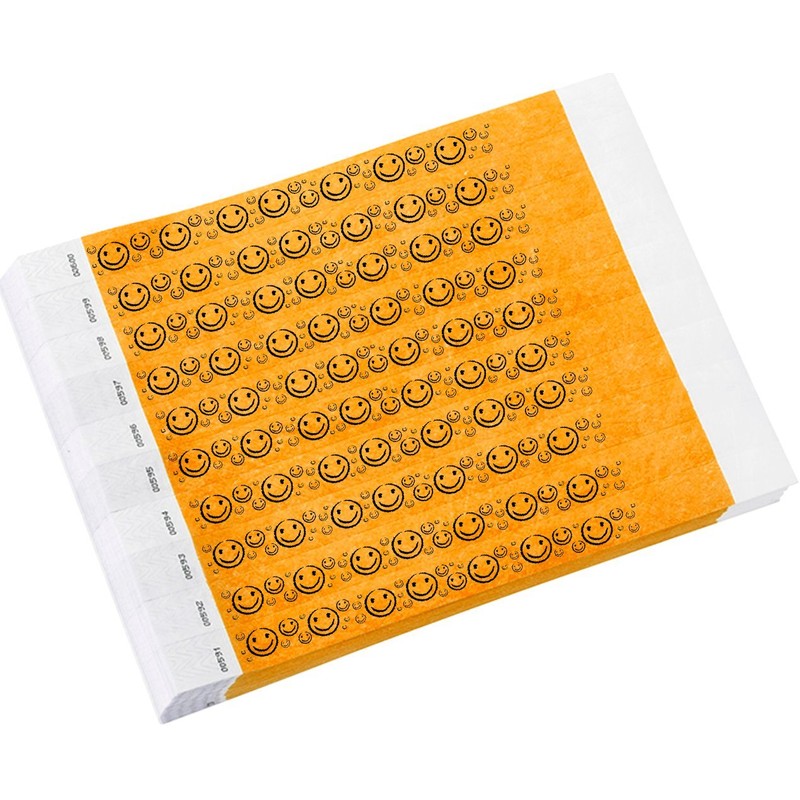 WristCo Neon Orange Smiley Face 3/4" Tyvek Wristbands - 500