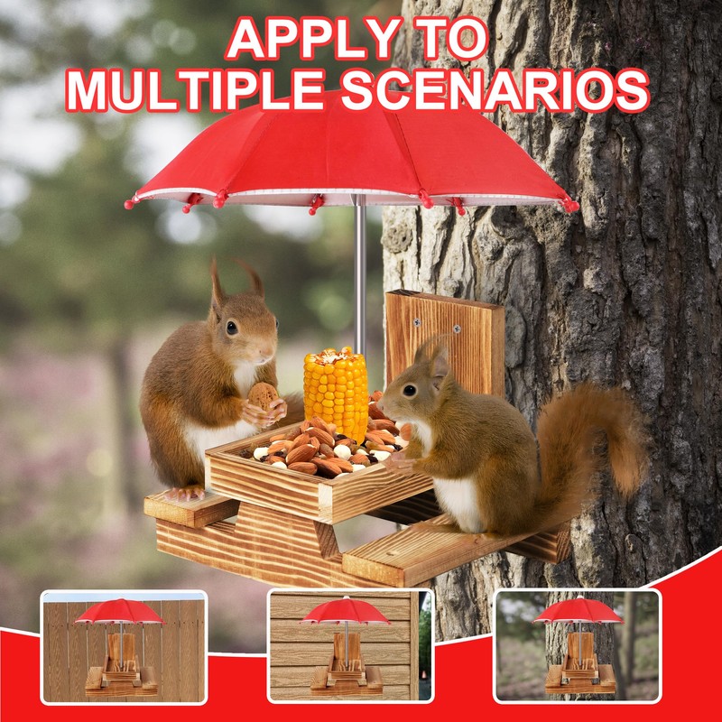 Gnodary Squirrel Feeder with Umbrella, Squirrel Feeders for Outside, Squirrel