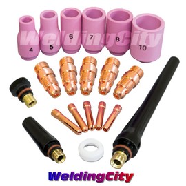 WeldingCity TIG Welding Torch Accessory Kit Stubby Setup (.020"-.040"-1/16"-3/32"-1/8") Collet-Collet Body-Ceramic Cup-Gasket-Back Cap for Torch 17, 18 and 26 Weldcraft Miller Lincoln Hobart ESAB